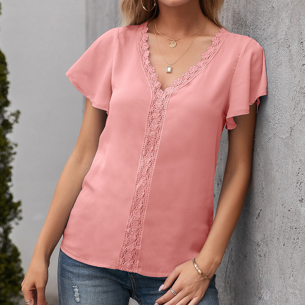 Col en V, style décontracté, ample et creux, pour femme