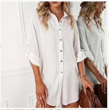 Robe chemise ample à simple boutonnage style européen pour femme
