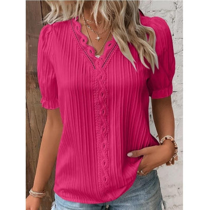 Chemise à manches courtes ajourée pour les vacances d'été