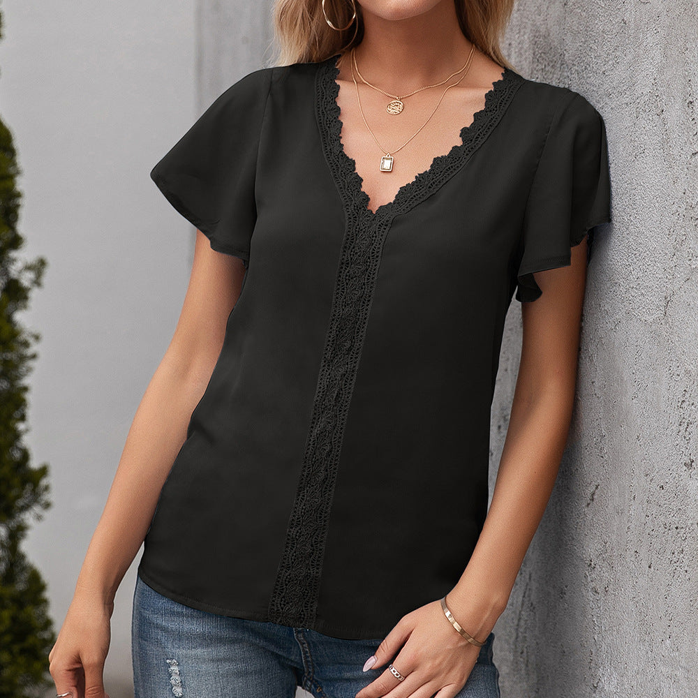 Col en V, style décontracté, ample et creux, pour femme