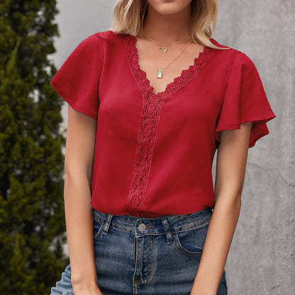 Col en V, style décontracté, ample et creux, pour femme
