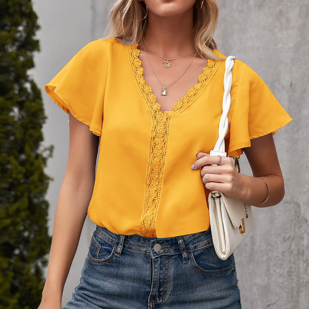 Col en V, style décontracté, ample et creux, pour femme