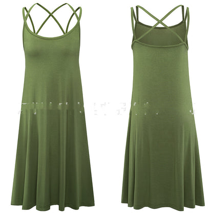 Nouvelle robe sexy décontractée à bretelles de couleur unie