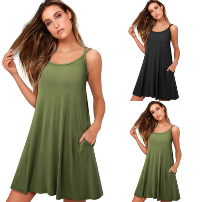 Nouvelle robe sexy décontractée à bretelles de couleur unie
