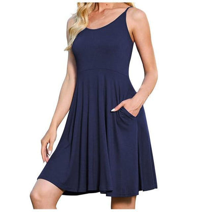 Nouvelle robe sexy décontractée à bretelles de couleur unie