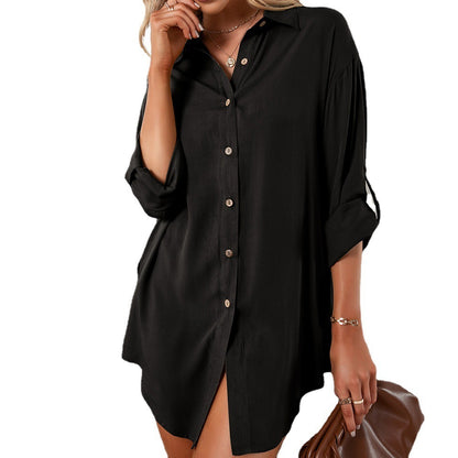 Robe chemise ample à simple boutonnage style européen pour femme