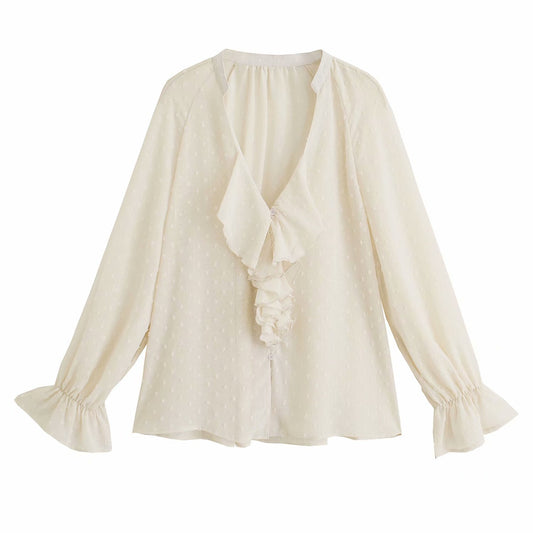 Chemise en tulle à col en V et volants