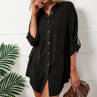Robe chemise ample à simple boutonnage style européen pour femme
