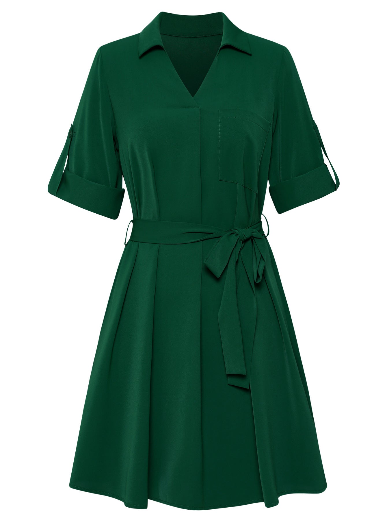 Robe à ceinture à manches à revers de couleur unie pour femme
